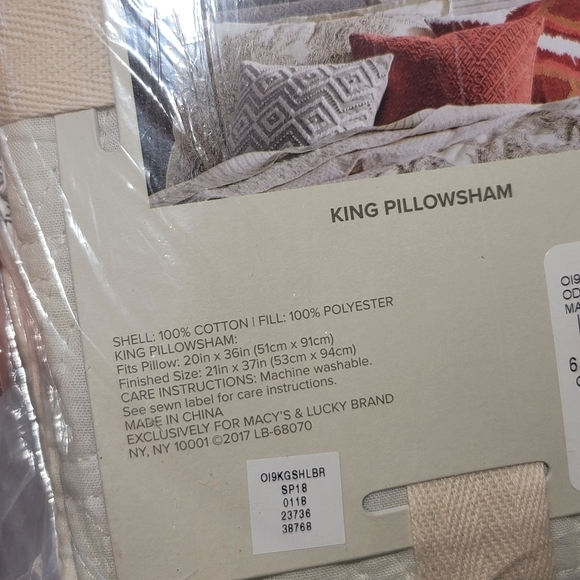 Lucky Brand Home King Pillow Sham Color- Ivory Quilted Pillow Cover - Picture 5 of 8